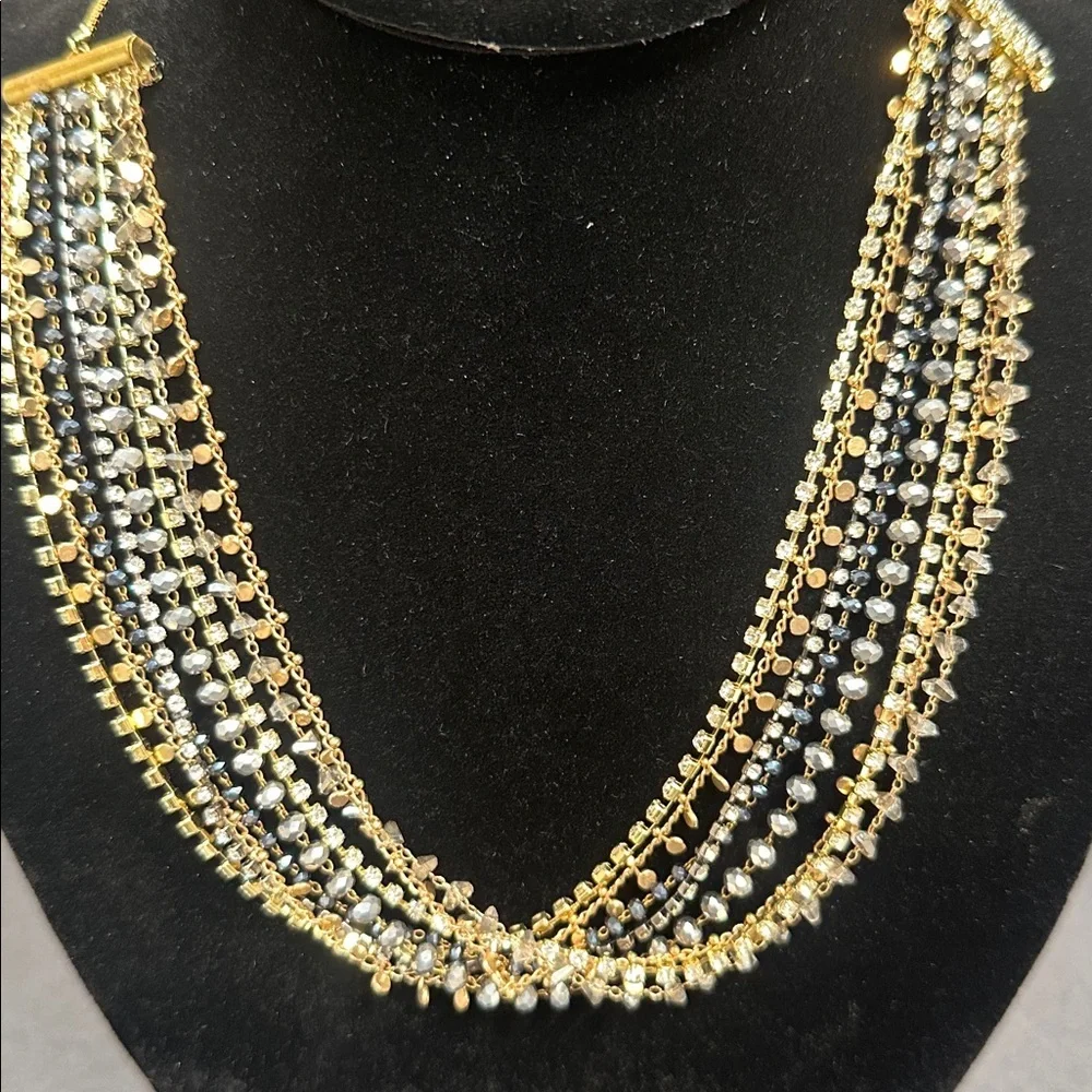 Anthropologie Cosmic Multi-Strand Necklace Gold Copper Crystals Pewter